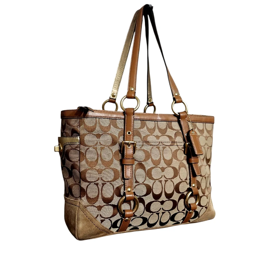 Coach Y2K Signature Turnlock Jacquard, Leather & Suede Tote Bag EUC - Picture 6 of 15
